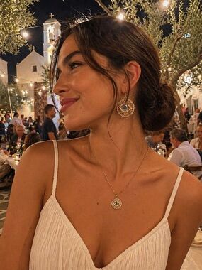 Gold Evil Eye Pendant Necklace and Hoop Earrings Set - Women Jewelry